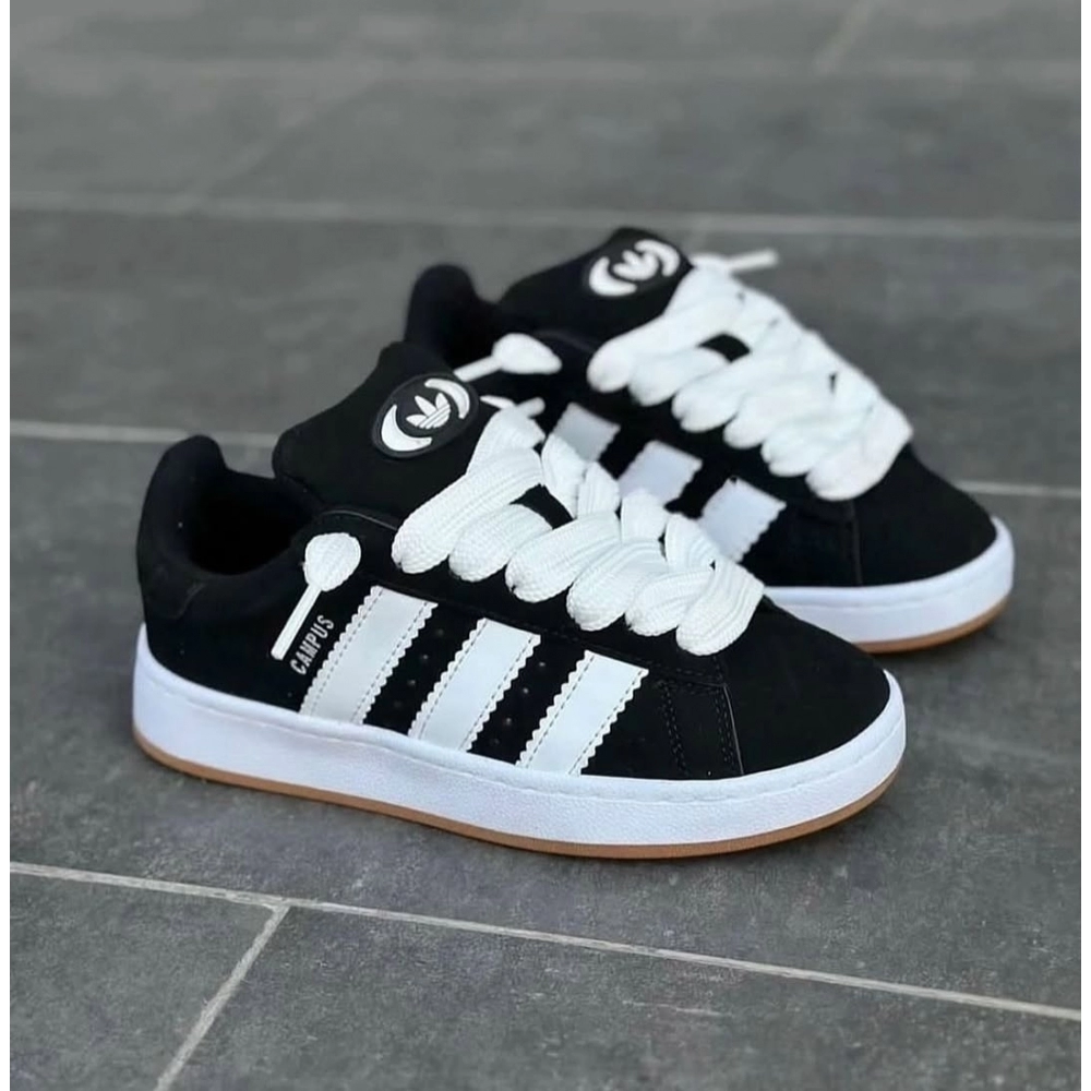 Adidas Campus - Preto Solado Branco com Caramelo